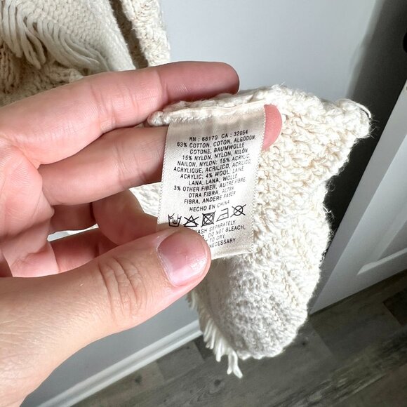 Anthropologie Angel of the North Chevron Fringe Knit Shawl Collar Cardigan Cream - Picture 4 of 5